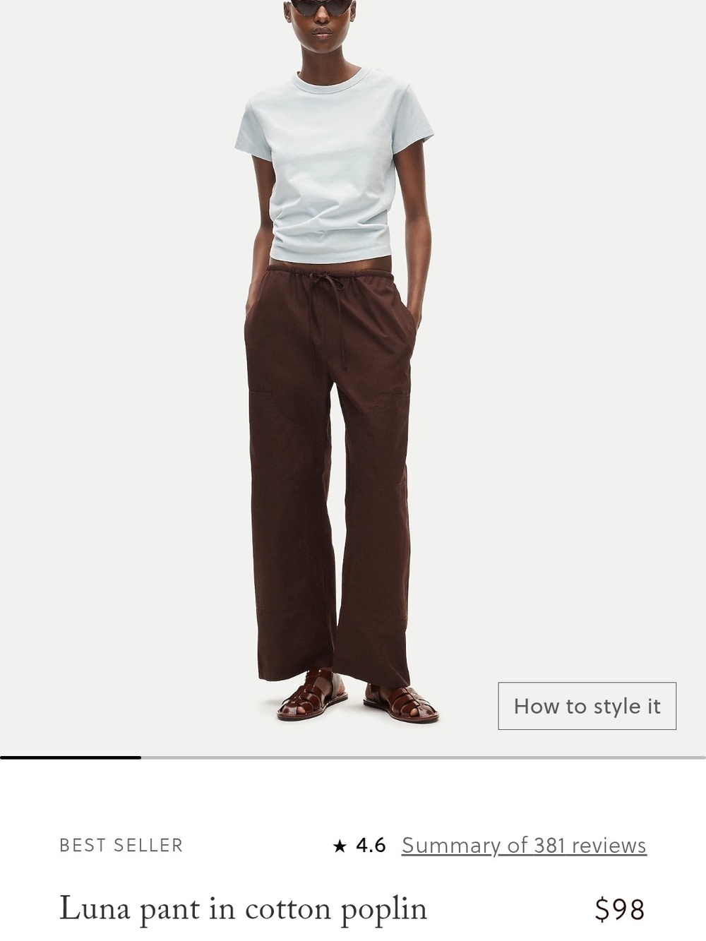 J. Crew Wide-Leg Cotton Poplin Pants — Dark Brown
